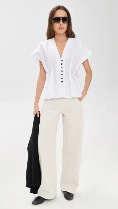 House of Dagmar Cinched Cotton Top White | Thumbnail 5