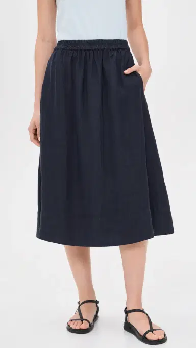 Alex Mill Maddie Skirt in Linen Dark Navy | Thumbnail 2 Alex Mill Maddie Skirt in Linen Dark Navy | Thumbnail 2