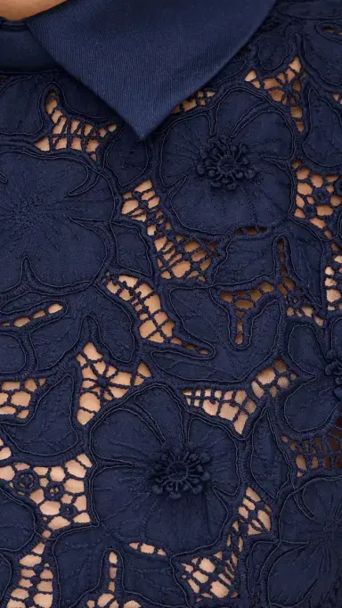 Self-Portrait Navy Guipure Lace Midi Dress Navy | Thumbnail 6