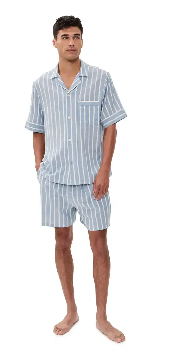 Nautico Short Pajama Set Classic Stripe Slate Blue/