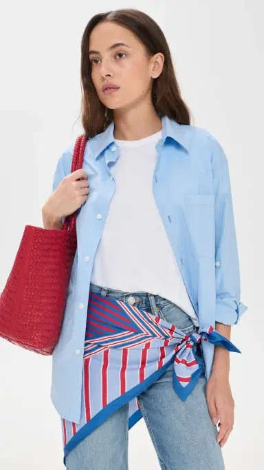 Madewell Medium Silk Bandana Scarf Bias Stripe Combo/Tranquil Blue One Size | Thumbnail 3