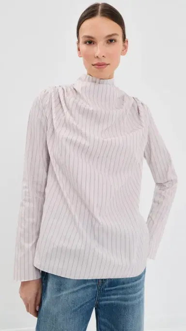 Kallmeyer Penelope Draped Blouse Dove Stripe | Thumbnail 2 Kallmeyer Penelope Draped Blouse Dove Stripe | Thumbnail 2