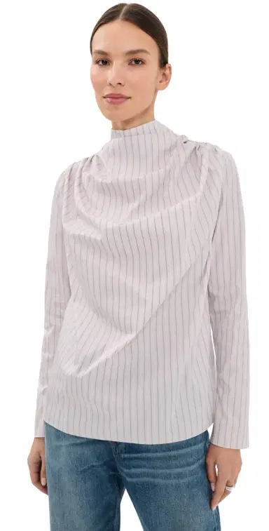 Kallmeyer Penelope Draped Blouse Dove Stripe | Thumbnail 1 Kallmeyer Penelope Draped Blouse Dove Stripe | Thumbnail 1