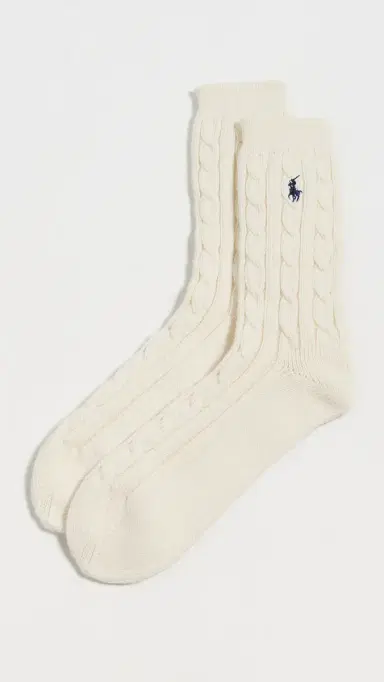 Polo Ralph Lauren Cable Knit Socks Ivory One Size | Thumbnail 2
