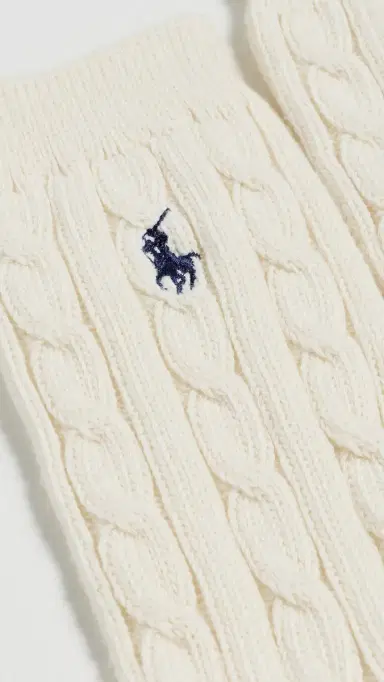 Polo Ralph Lauren Cable Knit Socks Ivory One Size | Thumbnail 3