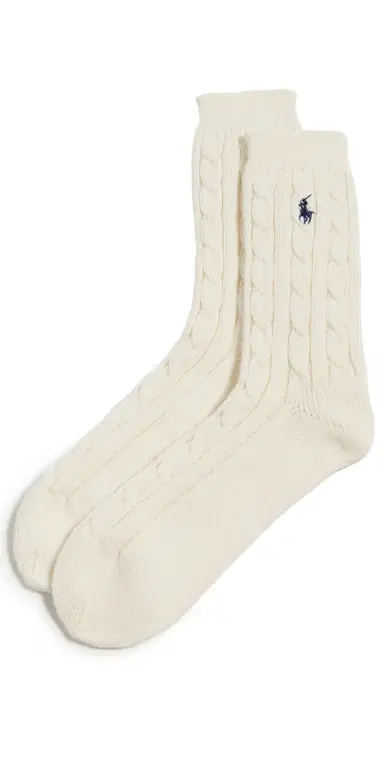 Polo Ralph Lauren Cable Knit Socks Ivory One Size | Thumbnail 1