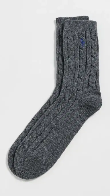 Polo Ralph Lauren Cable Knit Socks Grey Heather One Size | Thumbnail 2