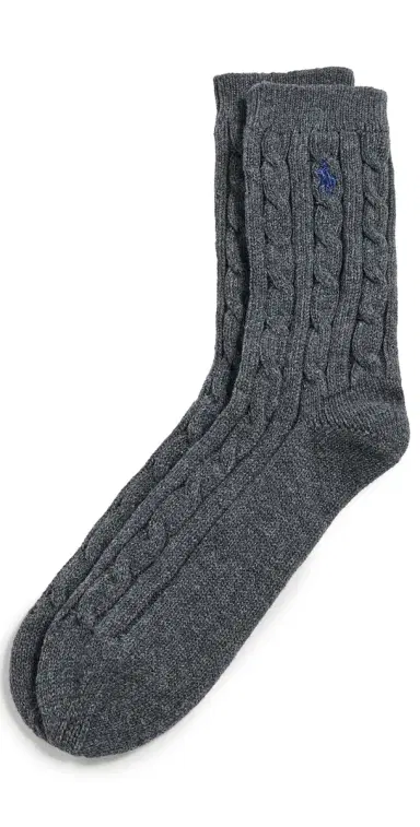 Polo Ralph Lauren Cable Knit Socks Grey Heather One Size | Thumbnail 1