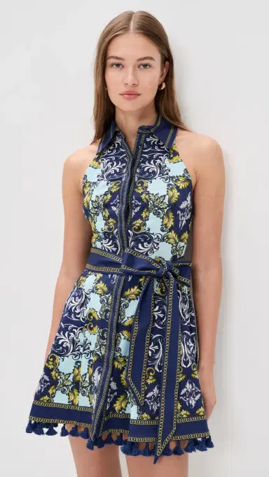 ALICE + OLIVIA Lucy Halter Mini Shirt Dress Antique Scroll | Thumbnail 2