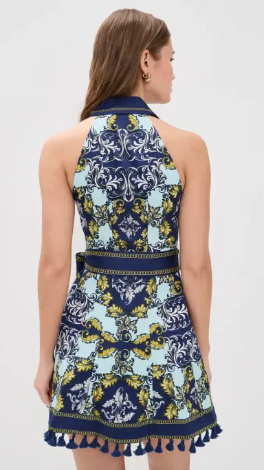 ALICE + OLIVIA Lucy Halter Mini Shirt Dress Antique Scroll | Thumbnail 3