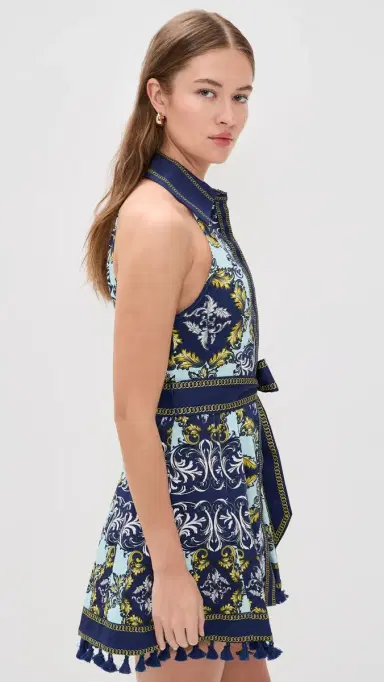 ALICE + OLIVIA Lucy Halter Mini Shirt Dress Antique Scroll | Thumbnail 4