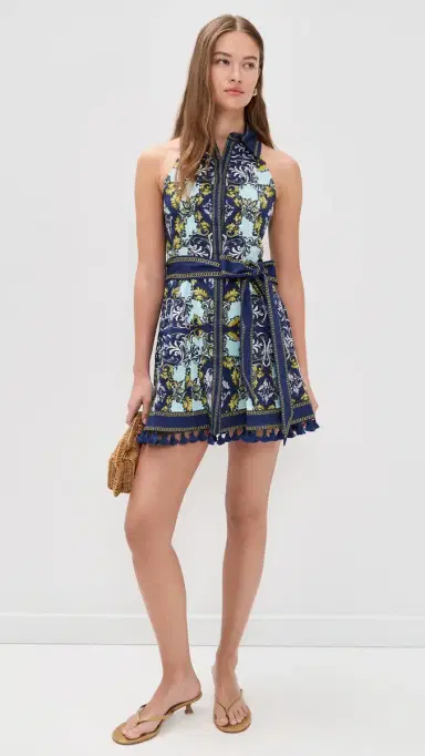 ALICE + OLIVIA Lucy Halter Mini Shirt Dress Antique Scroll | Thumbnail 5