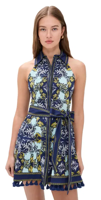 ALICE + OLIVIA Lucy Halter Mini Shirt Dress Antique Scroll | Thumbnail 1