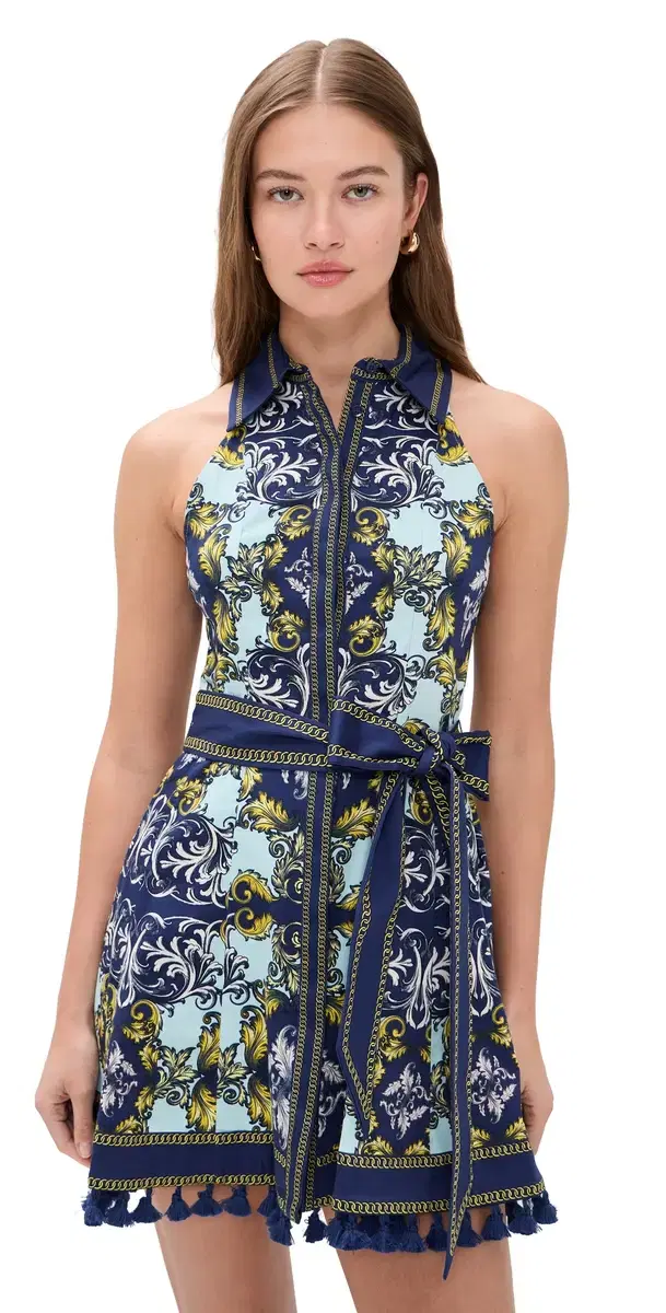 Lucy Halter Mini Shirt Dress Antique Scroll