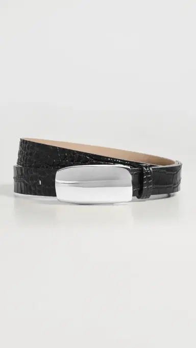 L'AGENCE Marlowe Leather Belt Black Croco | Thumbnail 2
