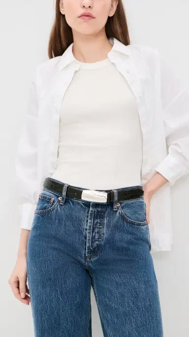L'AGENCE Marlowe Leather Belt Black Croco | Thumbnail 3