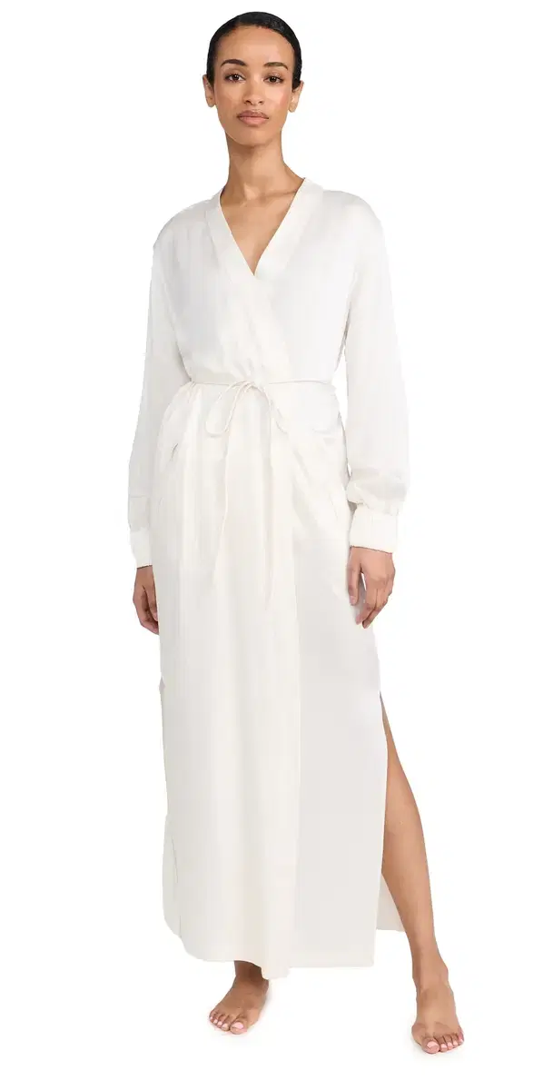 Washable Silk Long Robe Tranquil White