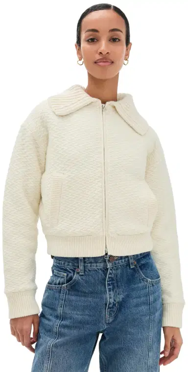 Guest in Residence Cross Country Knit Bomber Jacket Cream | Thumbnail 1 Guest in Residence Cross Country Knit Bomber Jacket Cream | Thumbnail 1