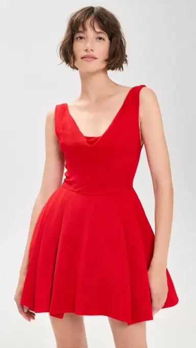 ALICE + OLIVIA Estrella Draped Flare Mini Dress Chili Pepper | Thumbnail 2