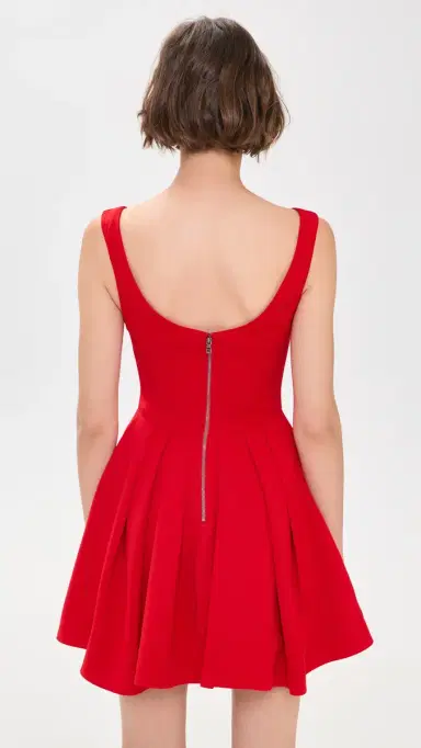 ALICE + OLIVIA Estrella Draped Flare Mini Dress Chili Pepper | Thumbnail 3