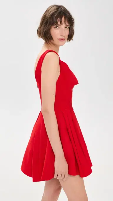 ALICE + OLIVIA Estrella Draped Flare Mini Dress Chili Pepper | Thumbnail 4