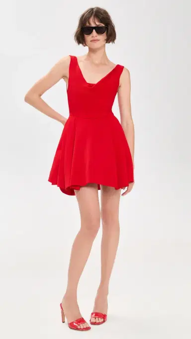 ALICE + OLIVIA Estrella Draped Flare Mini Dress Chili Pepper | Thumbnail 5