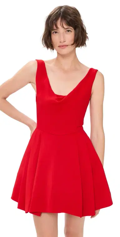 ALICE + OLIVIA Estrella Draped Flare Mini Dress Chili Pepper | Thumbnail 1