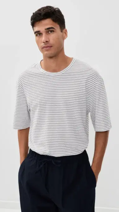 OFFICINE GÉNÉRALE Elden Linen ini Stripe Tee Heather Grey/White | Thumbnail 2 OFFICINE GÉNÉRALE Elden Linen ini Stripe Tee Heather Grey/White | Thumbnail 2