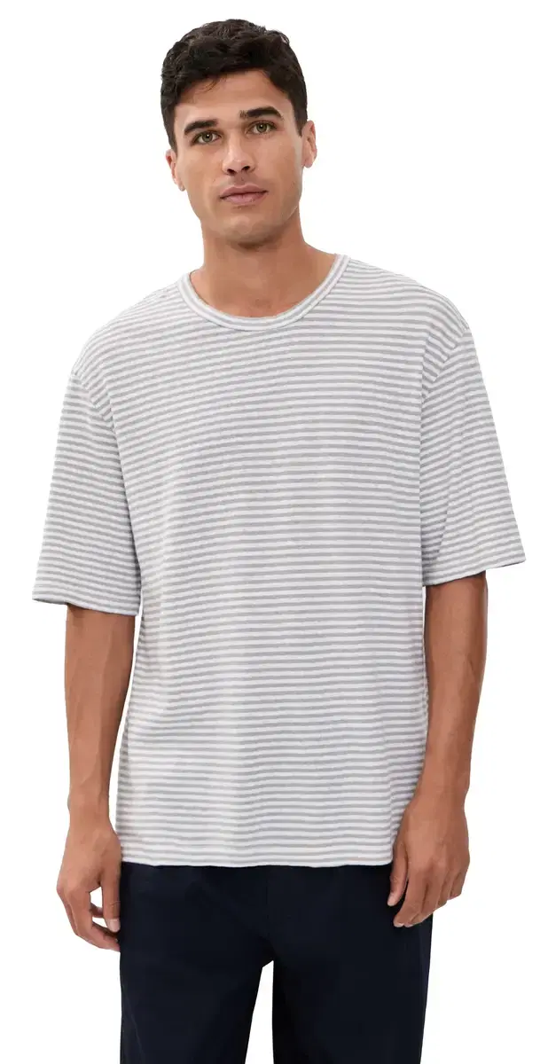 Elden Linen ini Stripe Tee Heather Grey/White