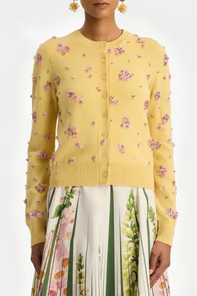 Oscar de la Renta Crystal Cluster Embroidered Cardigan | Thumbnail 3 Oscar de la Renta Crystal Cluster Embroidered Cardigan | Thumbnail 3