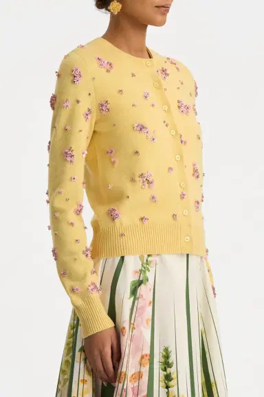 Oscar de la Renta Crystal Cluster Embroidered Cardigan | Thumbnail 4 Oscar de la Renta Crystal Cluster Embroidered Cardigan | Thumbnail 4