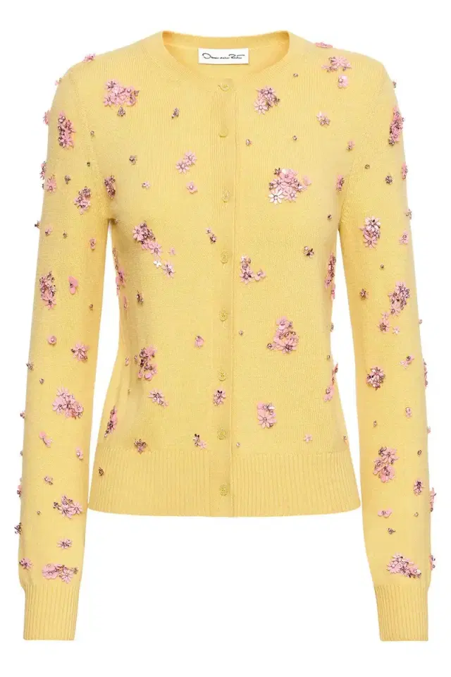 Oscar de la Renta Crystal Cluster Embroidered Cardigan
