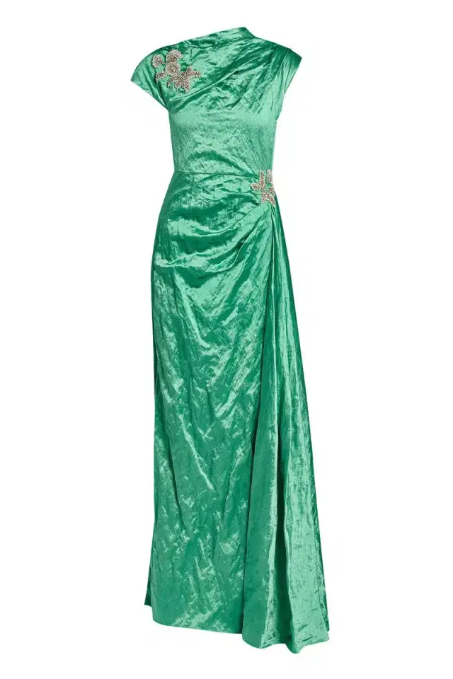Embellished Texture Drape Gown