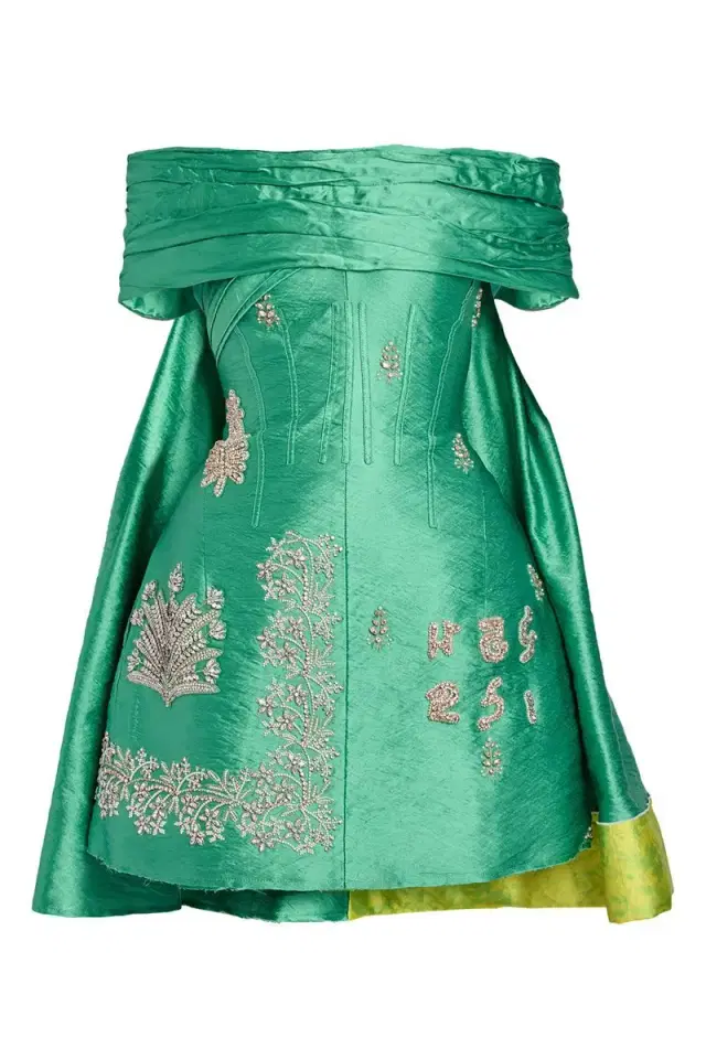 Erdem Embellished Texture Off The Shoulder Mini Dress