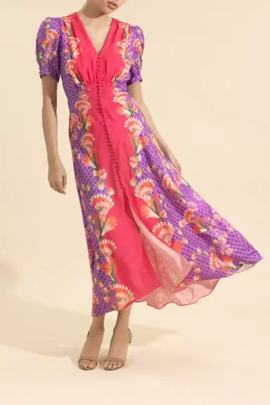 Saloni Lea Long Dress - Feather Raspberry | Thumbnail 2