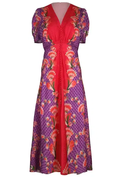 Saloni Lea Long Dress - Feather Raspberry | Thumbnail 1