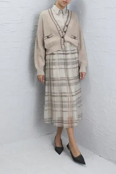 Brunello Cucinelli Macrocheck Print A-Line Skirt | Thumbnail 2