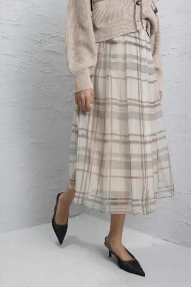 Brunello Cucinelli Macrocheck Print A-Line Skirt | Thumbnail 3