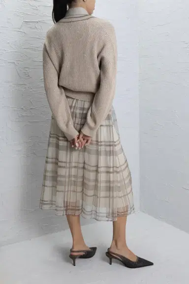 Brunello Cucinelli Macrocheck Print A-Line Skirt | Thumbnail 4