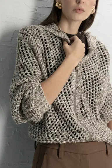 Brunello Cucinelli Open Weave Zip Cardigan | Thumbnail 3