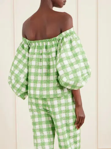 Rosie Assoulin Empire Balloon Off-the-shoulder Checked Cotton Blouse | Thumbnail 4 Rosie Assoulin Empire Balloon Off-the-shoulder Checked Cotton Blouse | Thumbnail 4