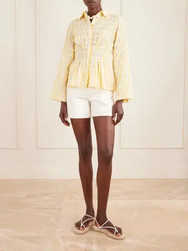 Rosie Assoulin Boogie Woogie Bugle Boy Shirred Checked Seersucker Blouse | Thumbnail 2 Rosie Assoulin Boogie Woogie Bugle Boy Shirred Checked Seersucker Blouse | Thumbnail 2