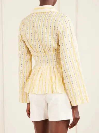 Rosie Assoulin Boogie Woogie Bugle Boy Shirred Checked Seersucker Blouse | Thumbnail 3 Rosie Assoulin Boogie Woogie Bugle Boy Shirred Checked Seersucker Blouse | Thumbnail 3