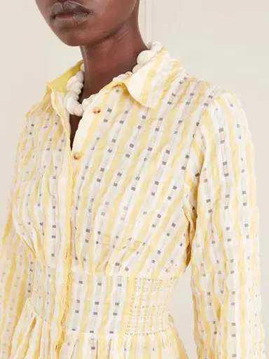 Rosie Assoulin Boogie Woogie Bugle Boy Shirred Checked Seersucker Blouse | Thumbnail 4 Rosie Assoulin Boogie Woogie Bugle Boy Shirred Checked Seersucker Blouse | Thumbnail 4