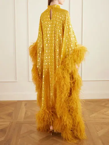 Taller Marmo Casta Diva Feather-trimmed Jacquard-knit Metallic Fil Coupé Silk-blend Gown | Thumbnail 3