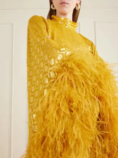 Taller Marmo Casta Diva Feather-trimmed Jacquard-knit Metallic Fil Coupé Silk-blend Gown | Thumbnail 4