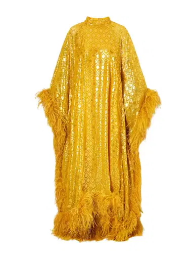 Taller Marmo Casta Diva Feather-trimmed Jacquard-knit Metallic Fil Coupé Silk-blend Gown | Thumbnail 1