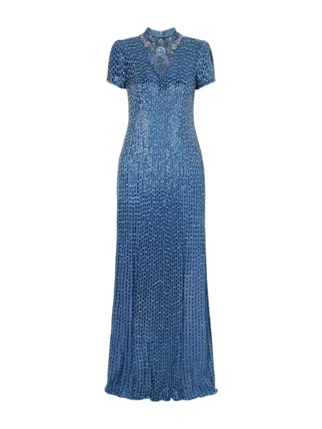 Amber Cape-effect Embellished Crepe Gown