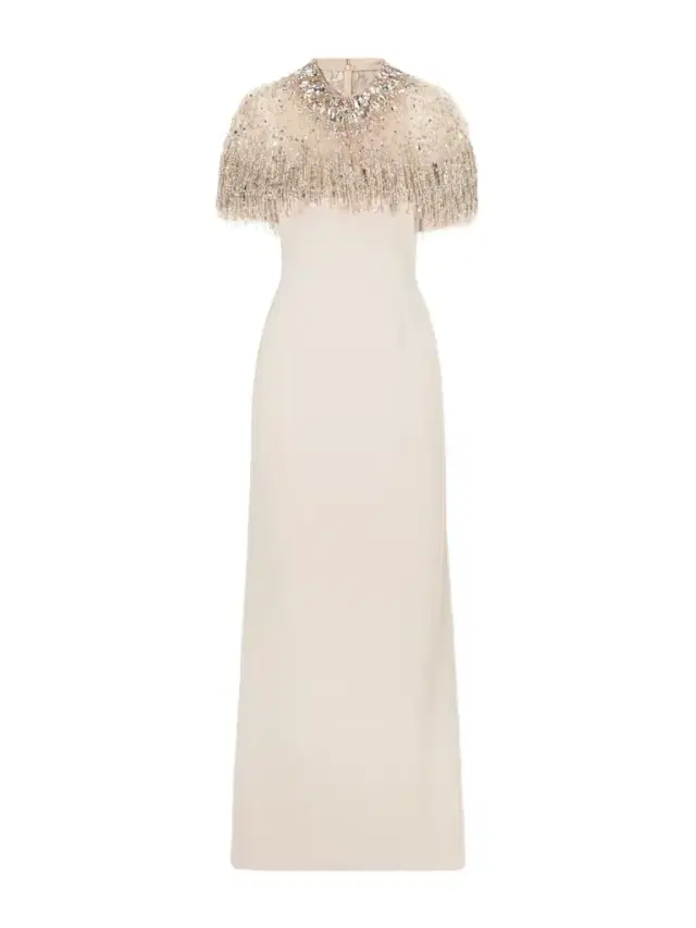 Livia Cape-effect Embellished Tulle Gown