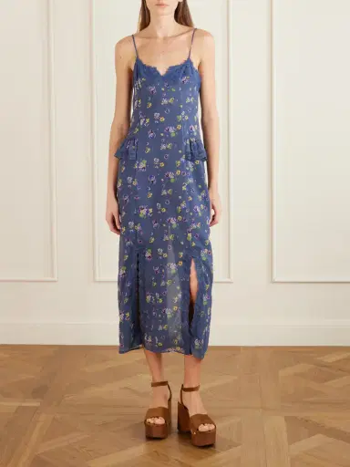 ANNA SUI Night Blooming Floral-print Lace-trimmed Chiffon Midi Dress | Thumbnail 2